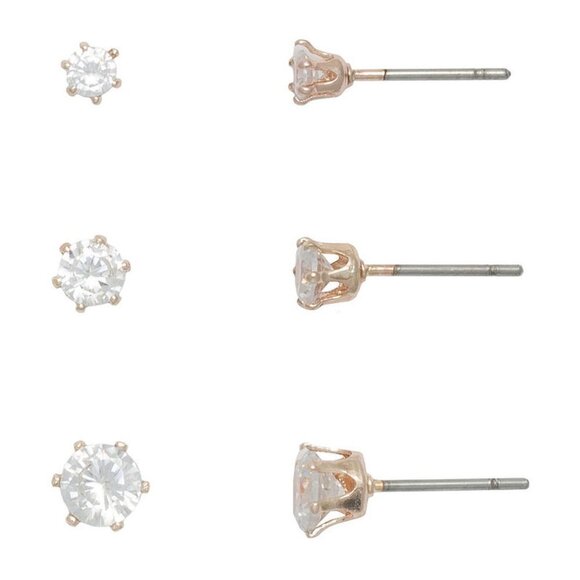 MIXIT Women's Hypoallergenic Rose Gold-Tone  Cubic Zirconia CZ Stud Earrings - Picture 4 of 9